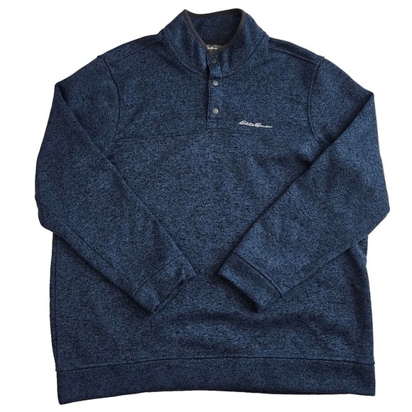 Eddie Bauer Sweater Mens 2XL Radiator Fleece Snap-T Mock Pullover Heathered Blue - Picture 1 of 6